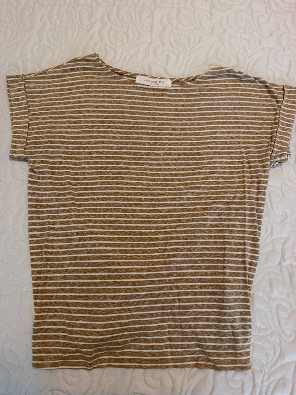 Striped Crewneck Tee in tan Stripe